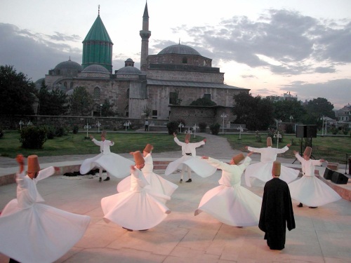 Dervishes at the tomb of Rumi in Konya in central Turkey.