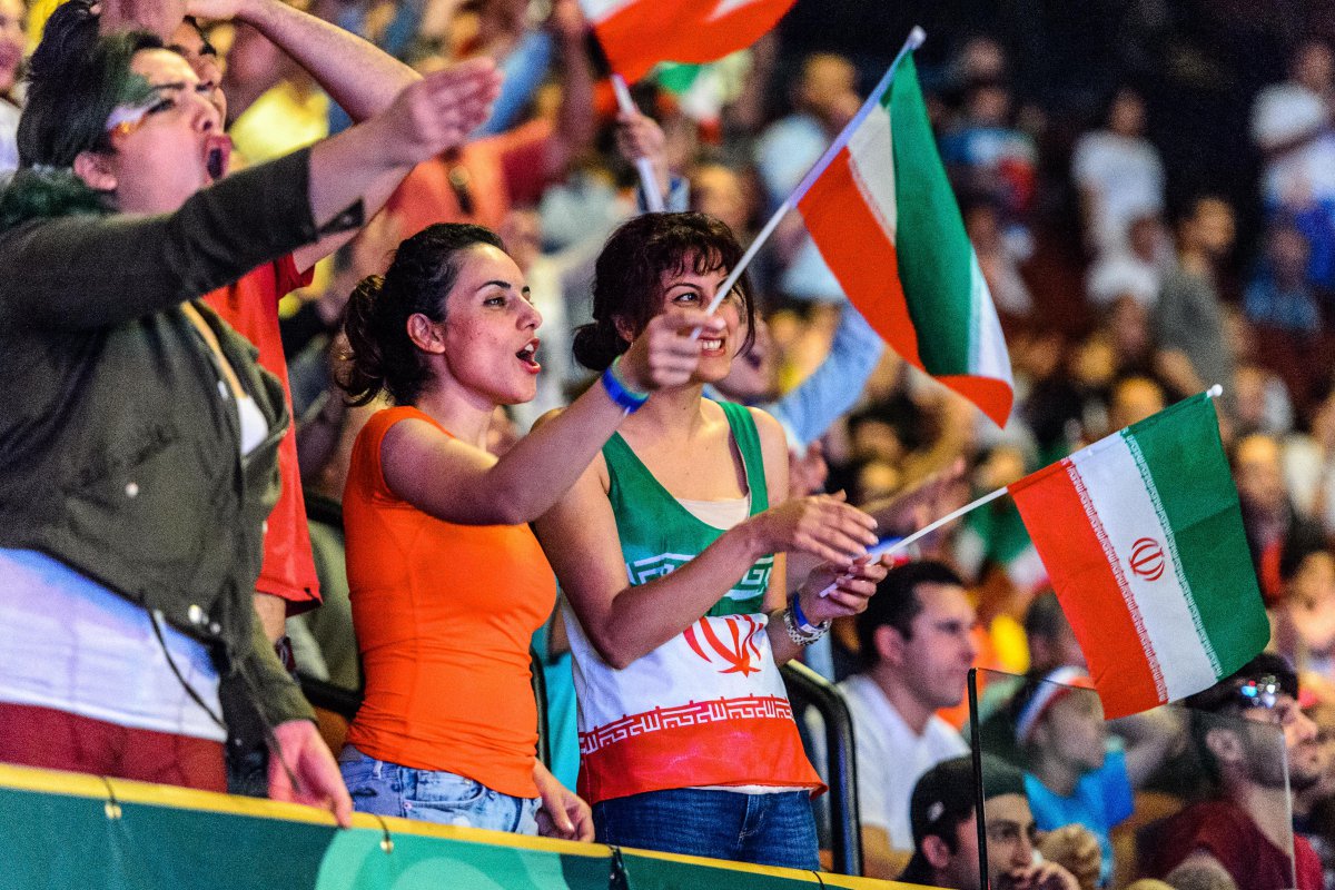 Iranians cheer on the Iran team at the 2016 Freestyle Wrestling World Cup in Los Angeles. Photo: UWW